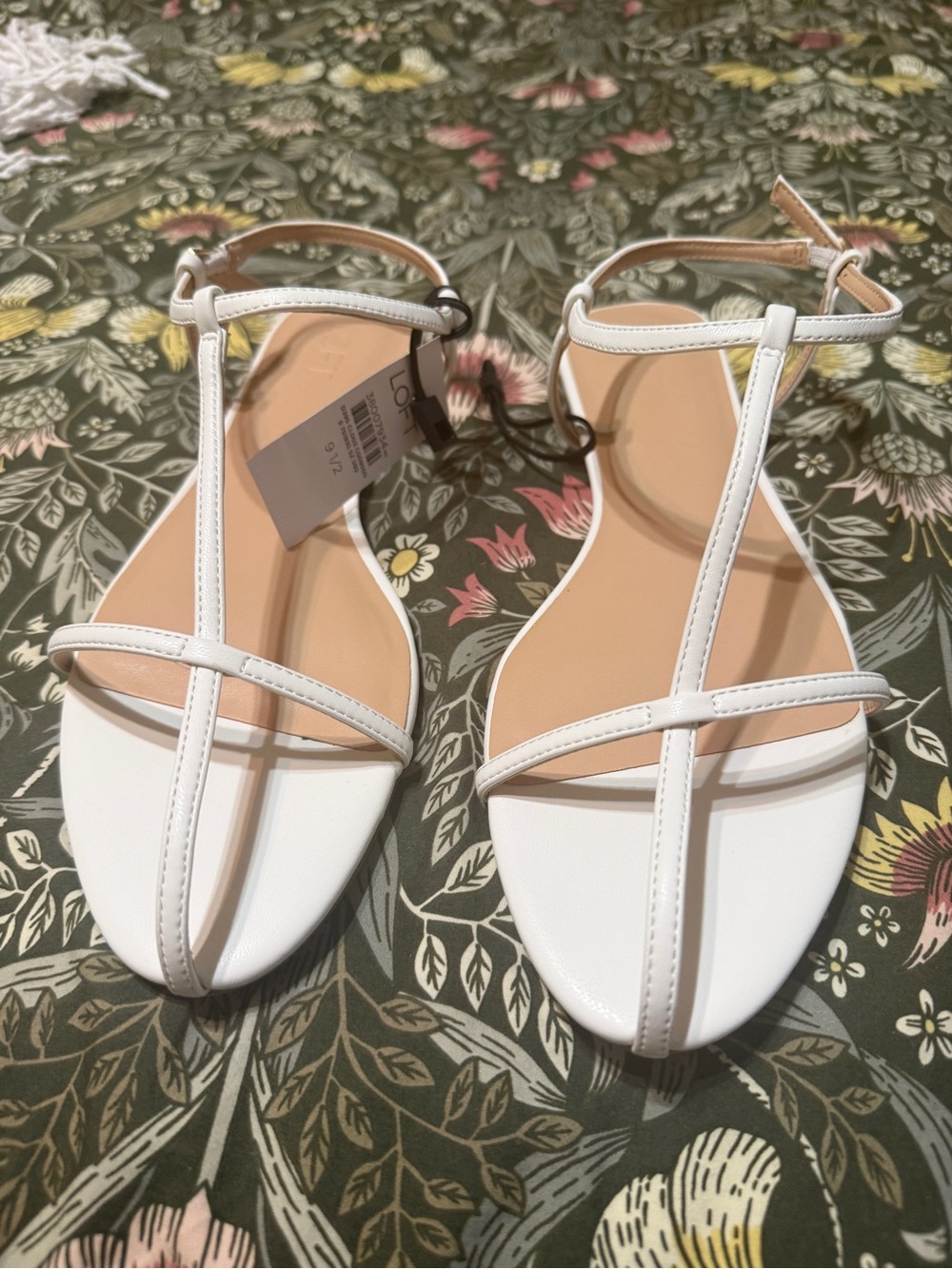 LOFT White T-Strap Flat Sandals